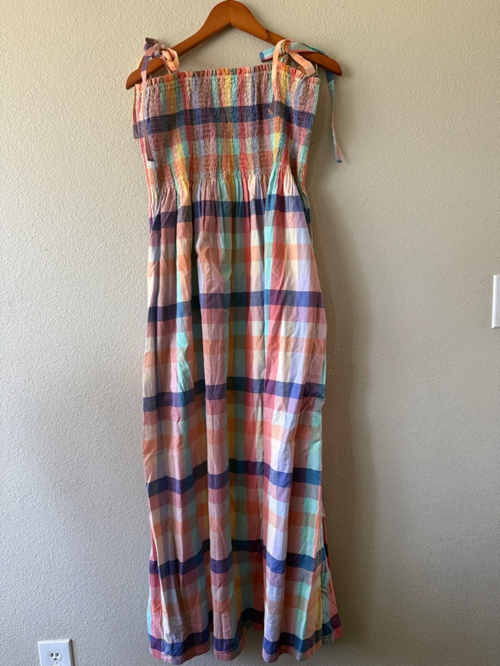 Tea Collection Pastel Plaid Tie-Shoulder Maxi Dress